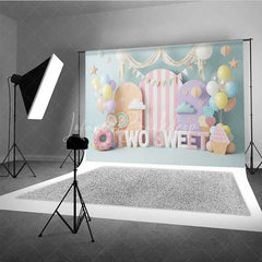 Lofaris Two Sweet Birthday Backdrop Ice Cream Donut Pastel Arch Photography Background 2nd Party Decoration