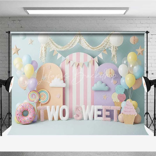 Lofaris Two Sweet Birthday Backdrop Ice Cream Donut Pastel Arch Photography Background 2nd Party Decoration