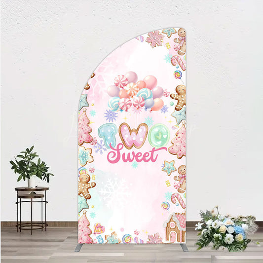 Lofaris Two Sweet Birthday Half Moon Arch Backdrop for 2nd Winter Candyland with Gingerbread Christmas Shoppe Party