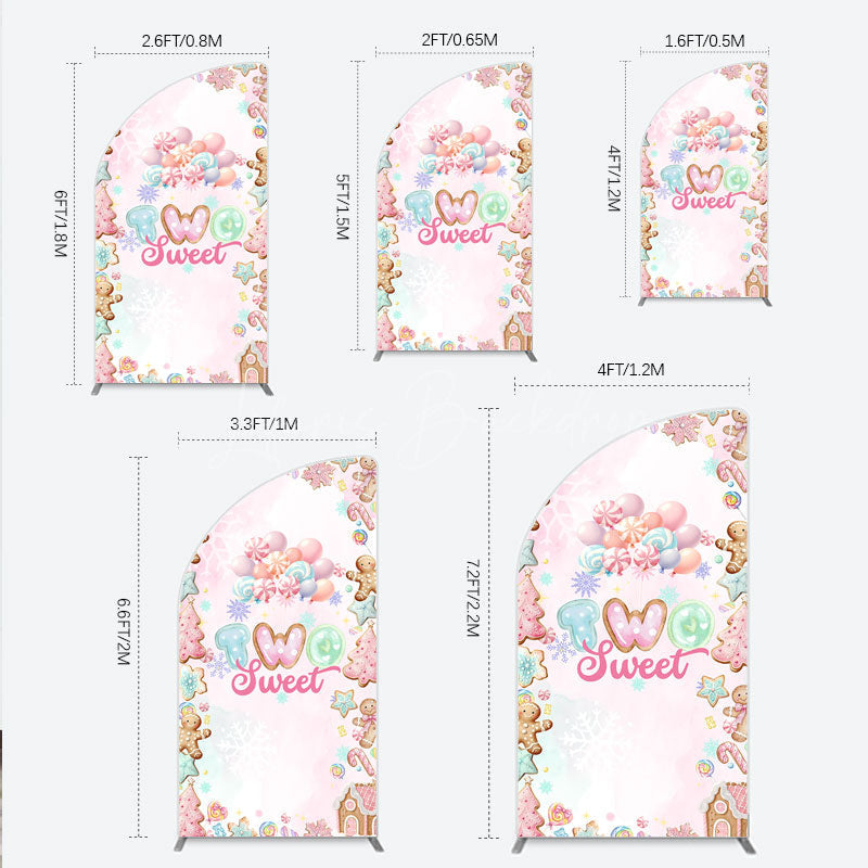 Lofaris Two Sweet Birthday Half Moon Arch Backdrop for 2nd Winter Candyland with Gingerbread Christmas Shoppe Party