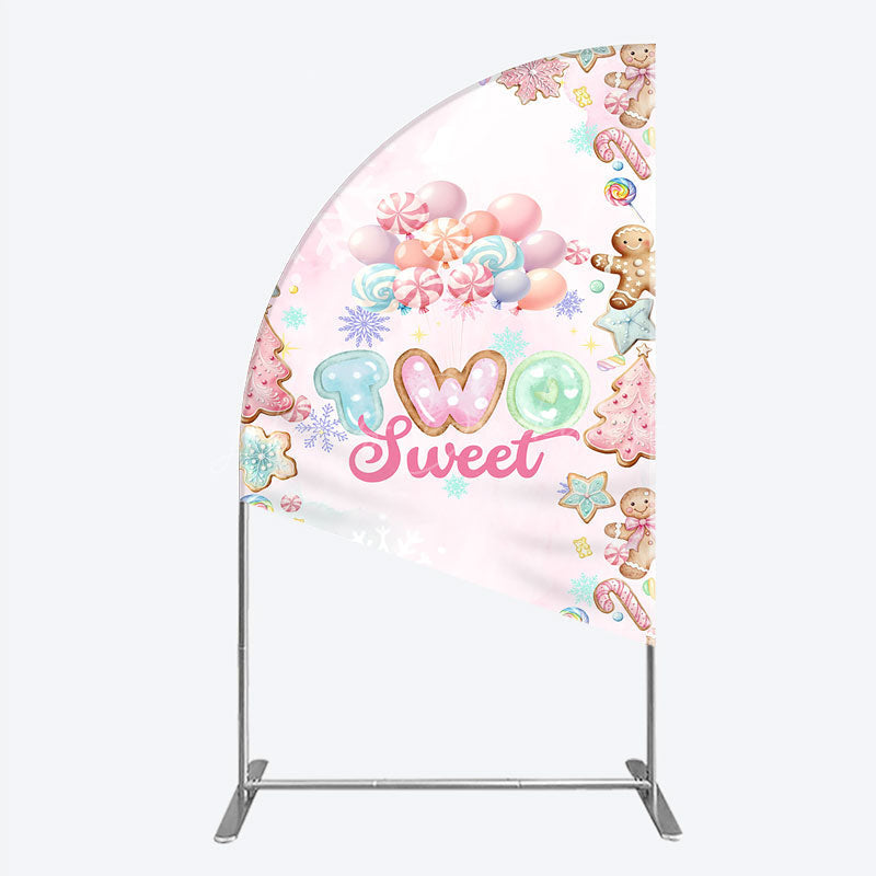 Lofaris Two Sweet Birthday Half Moon Arch Backdrop for 2nd Winter Candyland with Gingerbread Christmas Shoppe Party