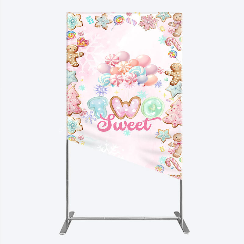 Lofaris Two Sweet Birthday Rectangle Backdrop for 2nd Winter Candyland with Gingerbread Christmas Shoppe Party