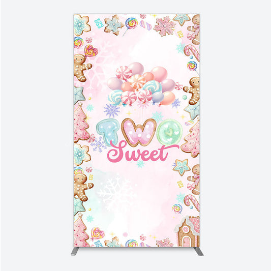 Lofaris Two Sweet Birthday Rectangle Backdrop for 2nd Winter Candyland with Gingerbread Christmas Shoppe Party