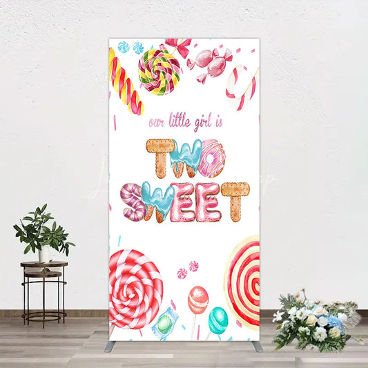 Lofaris Two Sweet Birthday Rectangle Backdrop Watercolor Donut Candy Party Decoration Girl 2nd Background