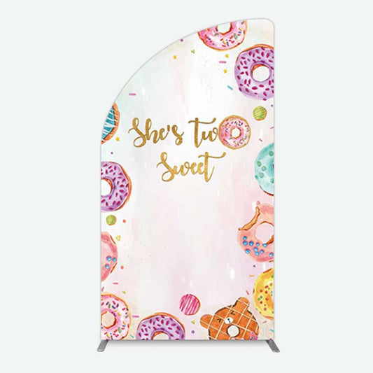 Lofaris Two Sweet Donut Pink Girl Birthday Half Moon Arch Backdrop