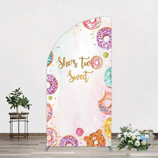 Lofaris Two Sweet Donut Pink Girl Birthday Half Moon Arch Backdrop