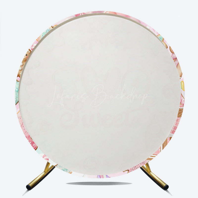 Lofaris Two Sweet Winter Candyland Round Backdrop Gingerbread and Cookies 2nd Birthday Christmas Themed Party Decor