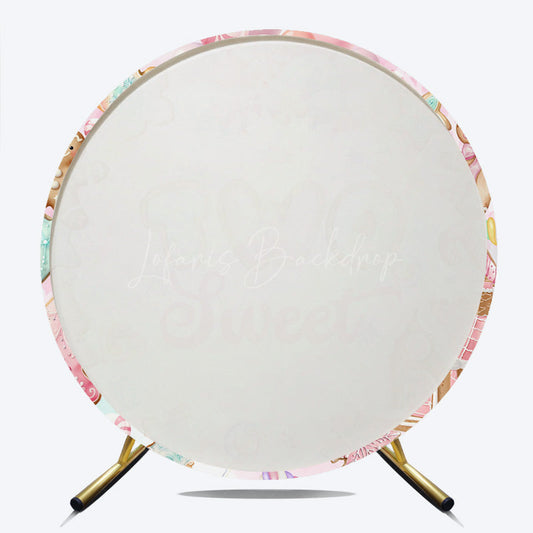 Lofaris Two Sweet Winter Candyland Round Backdrop Gingerbread and Cookies 2nd Birthday Christmas Themed Party Decor