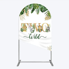 Lofaris Two Wild Safari Animals Birthday Arch Backdrop Jungle Tropical Palm Leaves 2nd Party Background