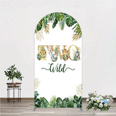Lofaris Two Wild Safari Animals Birthday Arch Backdrop Jungle Tropical Palm Leaves 2nd Party Background