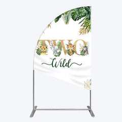 Lofaris Two Wild Safari Animals Birthday Half Moon Arch Backdrop Jungle Tropical Palm Leaves 2nd Party Background