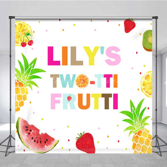 Lofaris Twotti Frutti Second Birthday Backdrop Custom Name Tropical Party Decor Colorful Summer Fruits and Pineapple