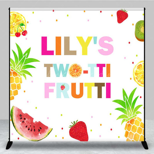 Lofaris Twotti Frutti Second Birthday Backdrop Custom Name Tropical Party Decor Colorful Summer Fruits and Pineapple