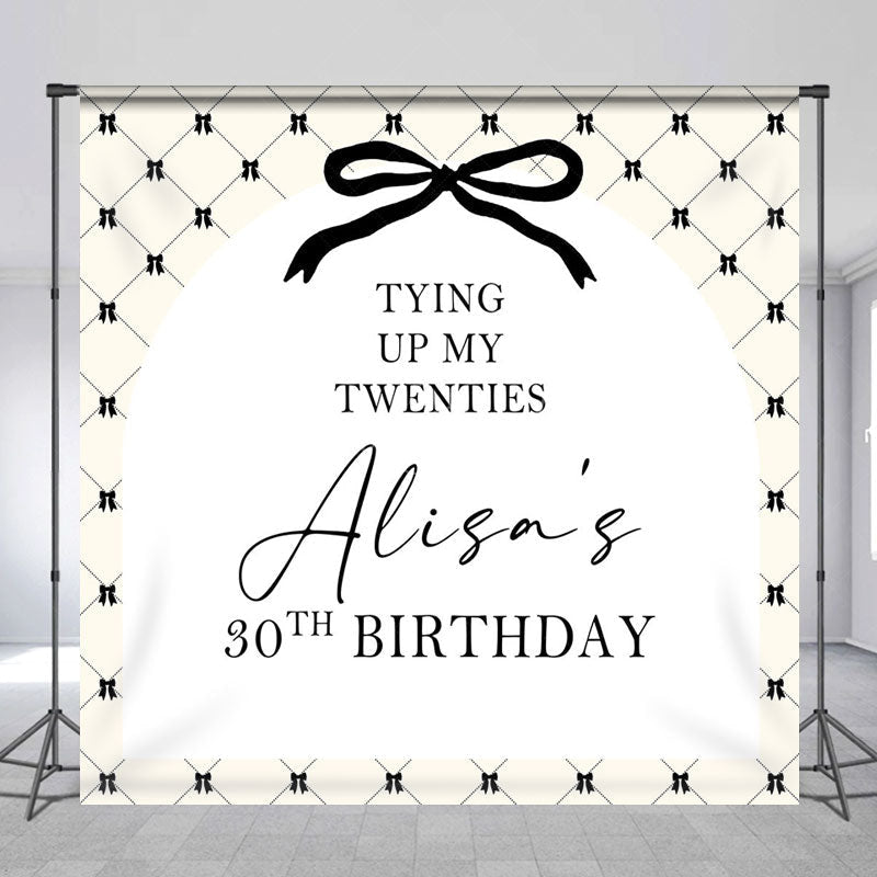 Lofaris Tying Up Black Bow Custom Name 30th Birthday Backdrop