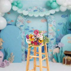 Lofaris Under the Sea Backdrop Cute Octopus and Treasure Chest Blue Ocean Arch Birthday Party Background