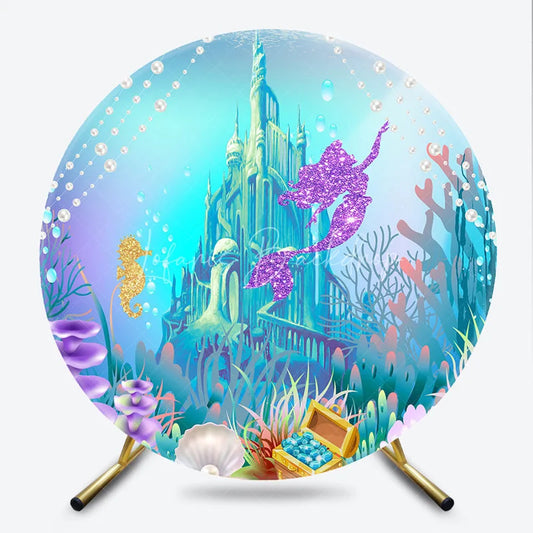 Lofaris Under the Sea Mermaid Round Backdrop Ocean Castle and Treasure Chest Party Decorations