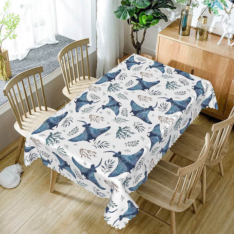 Lofaris Under The Sea Rectangle Tablecloth with Manta Rays for Summer Ocean Themed Party and Kids Bathroom Decor