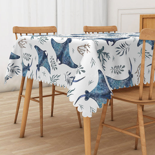 Lofaris Under The Sea Rectangle Tablecloth with Manta Rays for Summer Ocean Themed Party and Kids Bathroom Decor