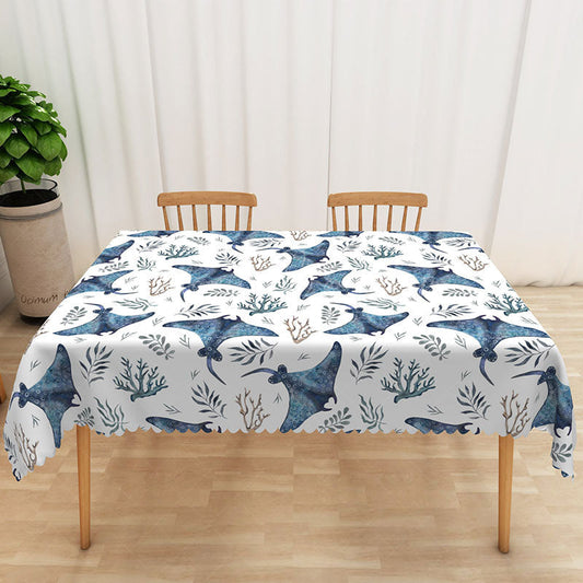 Lofaris Under The Sea Rectangle Tablecloth with Manta Rays for Summer Ocean Themed Party and Kids Bathroom Decor