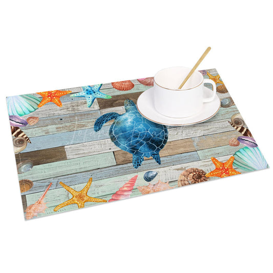 Lofaris Under The Sea Turtle Wood Summer Set of 4 Placemats
