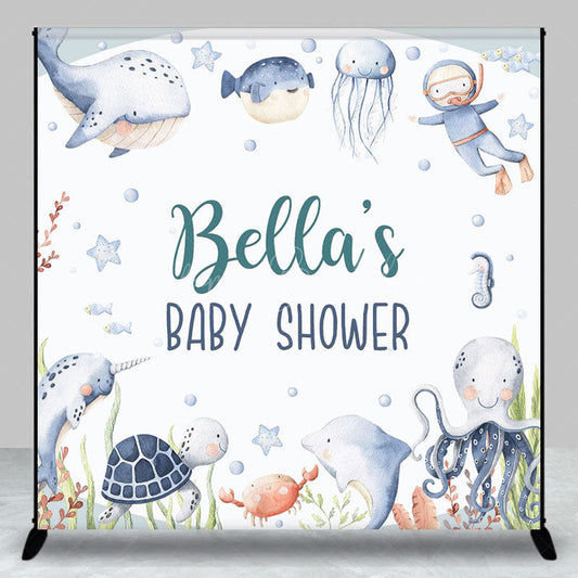 Lofaris Undersea Animals Custom Name Baby Shower Backdrop