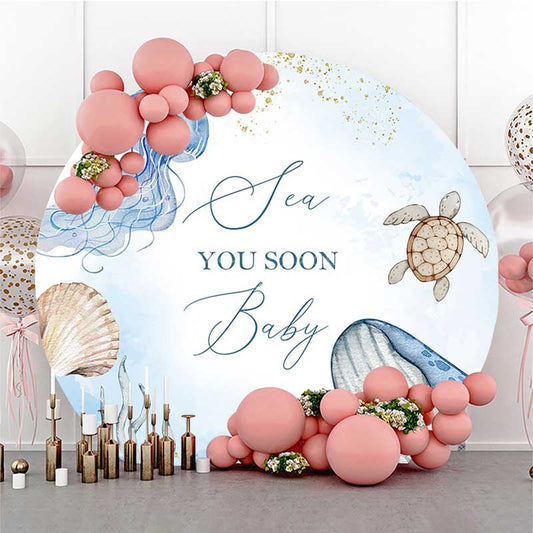 Lofaris Undersea Animals Sea You Soon Baby Round Backdrop