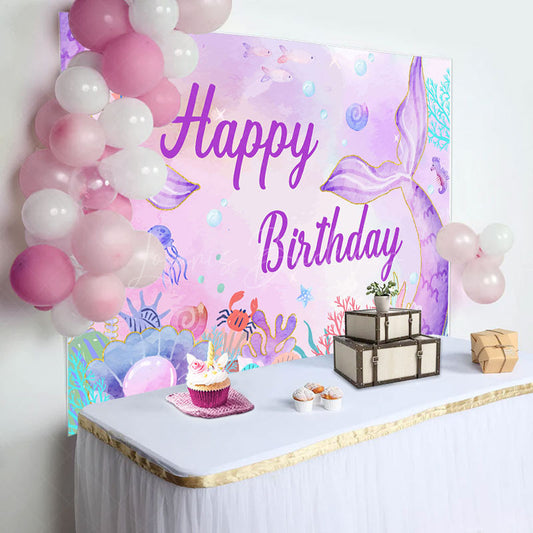 Lofaris Undersea Colorful Mermaid Happy Birthday Backdrop