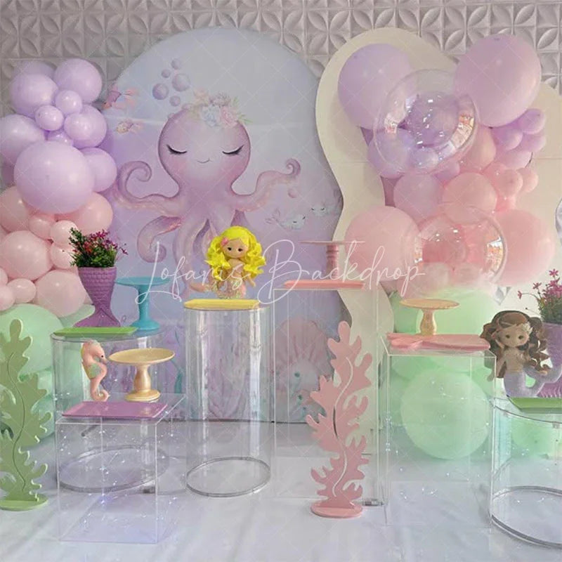 Lofaris Undersea Cute Purple Octopus Birthday Arch Backdrop