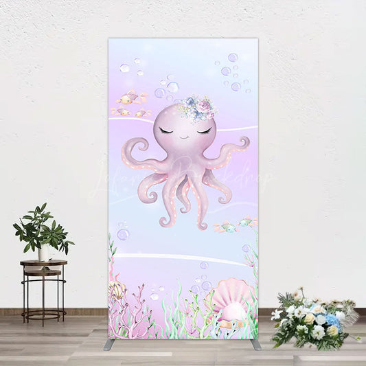 Lofaris Undersea Cute Purple Octopus Birthday Rectangle Backdrop