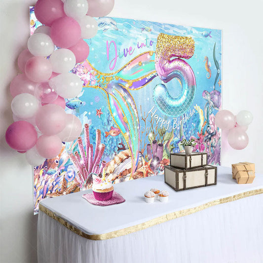 Lofaris Undersea Fairy Mermaid Dive Into 5th Birthday Backdrop
