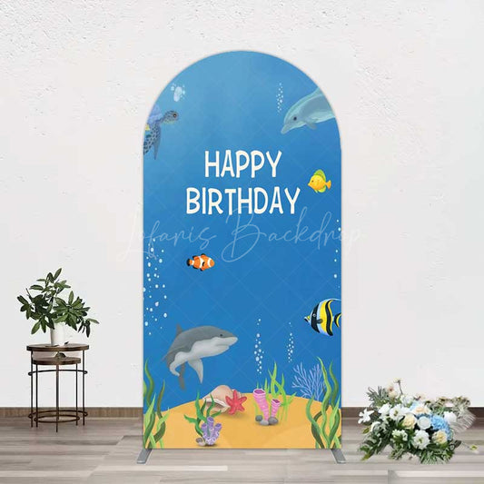 Lofaris Undersea Shark Clownfish Birthday Arch Backdrop