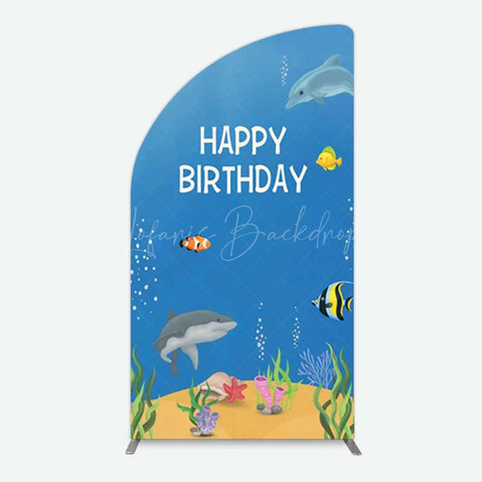 Lofaris Undersea Shark Clownfish Birthday Half Moon Arch Backdrop