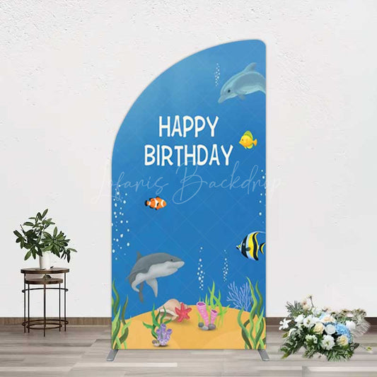 Lofaris Undersea Shark Clownfish Birthday Half Moon Arch Backdrop