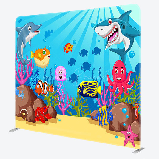 Lofaris Undersea World Animals Birthday Pillow Case Backdrop