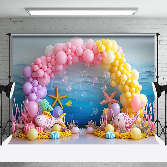 Lofaris Underwater World Balloon Arch Cake Smash Backdrop