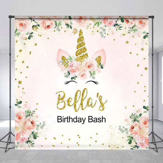 Lofaris Unicorn Floral Custom Name Birthday Bash Backdrop