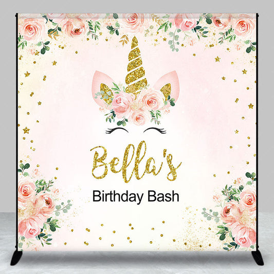 Lofaris Unicorn Floral Custom Name Birthday Bash Backdrop