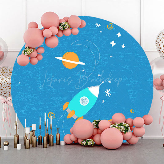 Lofaris Universe Galaxy Rocket Blue Round Birthday Backdrop