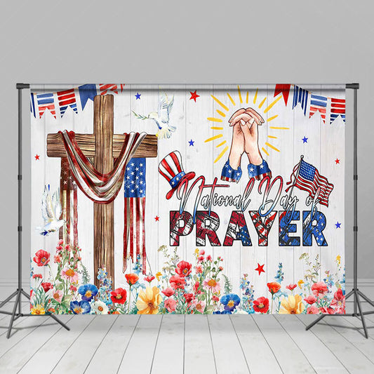 Lofaris Usa Flag Cross Floral National Prayer Day Backdrop