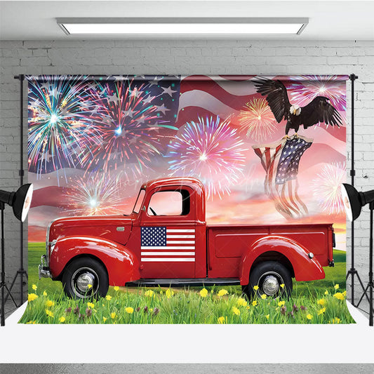 Lofaris Usa Flag Eagle Red Truck Independence Day Backdrop