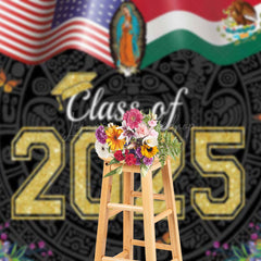 Lofaris Usa Flag Floral Stripe Class of 2025 Grad Backdrop