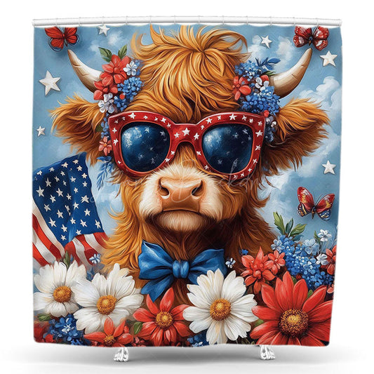 Lofaris Usa Flag Floral Sunglasses Little Cow Shower Curtain