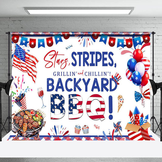 Lofaris Usa Flag Stars Stripes Backyard Bbq Party Backdrop