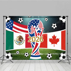Lofaris USA Mexico Canada Flags and Soccer Balls 2026 International Football Celebration Holiday Backdrop Sports Event Decor