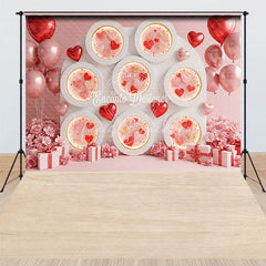 Lofaris Valentine Combo Set Backdrop Pink Heart Niche Wall Photography Prop Romantic Balloon Floral Photo Background