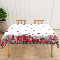 Lofaris Valentine Day Gnome Rectangle Tablecloth Cute Nordic Elf Heart Table Cover Rustic Farmhouse Holiday Decor