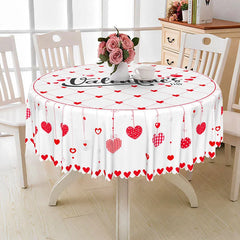 Lofaris Valentine Day Hanging Hearts Round Tablecloth Red Grid Love Text Table Cover Romantic Dinner Home Decor