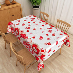 Lofaris Valentine Day Heart Lollipop Rectangle Tablecloth Sweet Red Gingham Candy Table Cover Romantic Party Decor