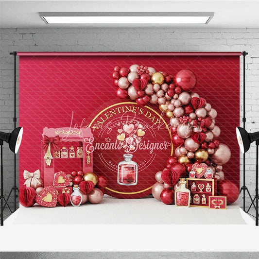 Lofaris Valentine Day Love Potion Backdrop Red Balloon Garland Magic Bottle Background Romantic Party Photography Decor