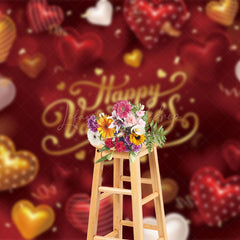 Lofaris Valentine Gold White Hearts Romantic Red Backdrop